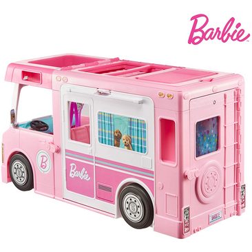 Barbie Camper dei Sogni 3 in 1, Playset con 3 Veicoli e 50 Accessori 3a+